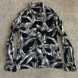 Allsaints 100% Viscose Button Down Long Sleeve Kahuna Leaf Print Shirt